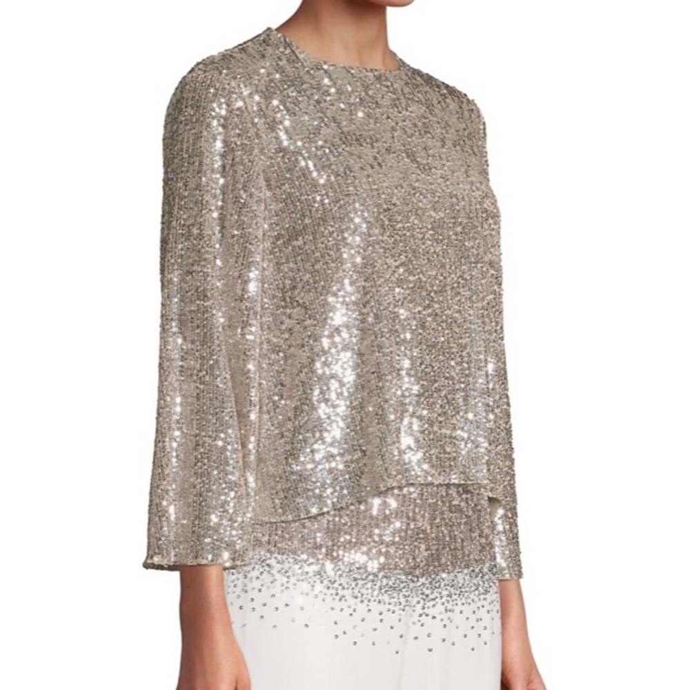 Sachin + Babi Champagne Sequin Long-Sleeve Blouse